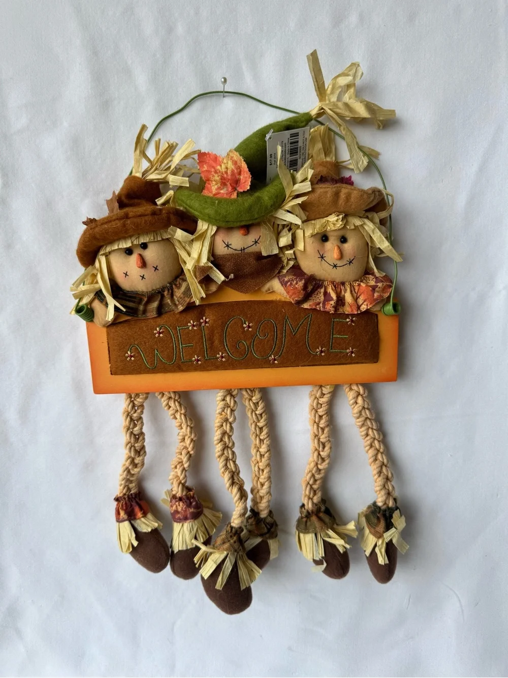 Autumn Scarecrow Welcome Wall Hanging - Orange, Brown & Green